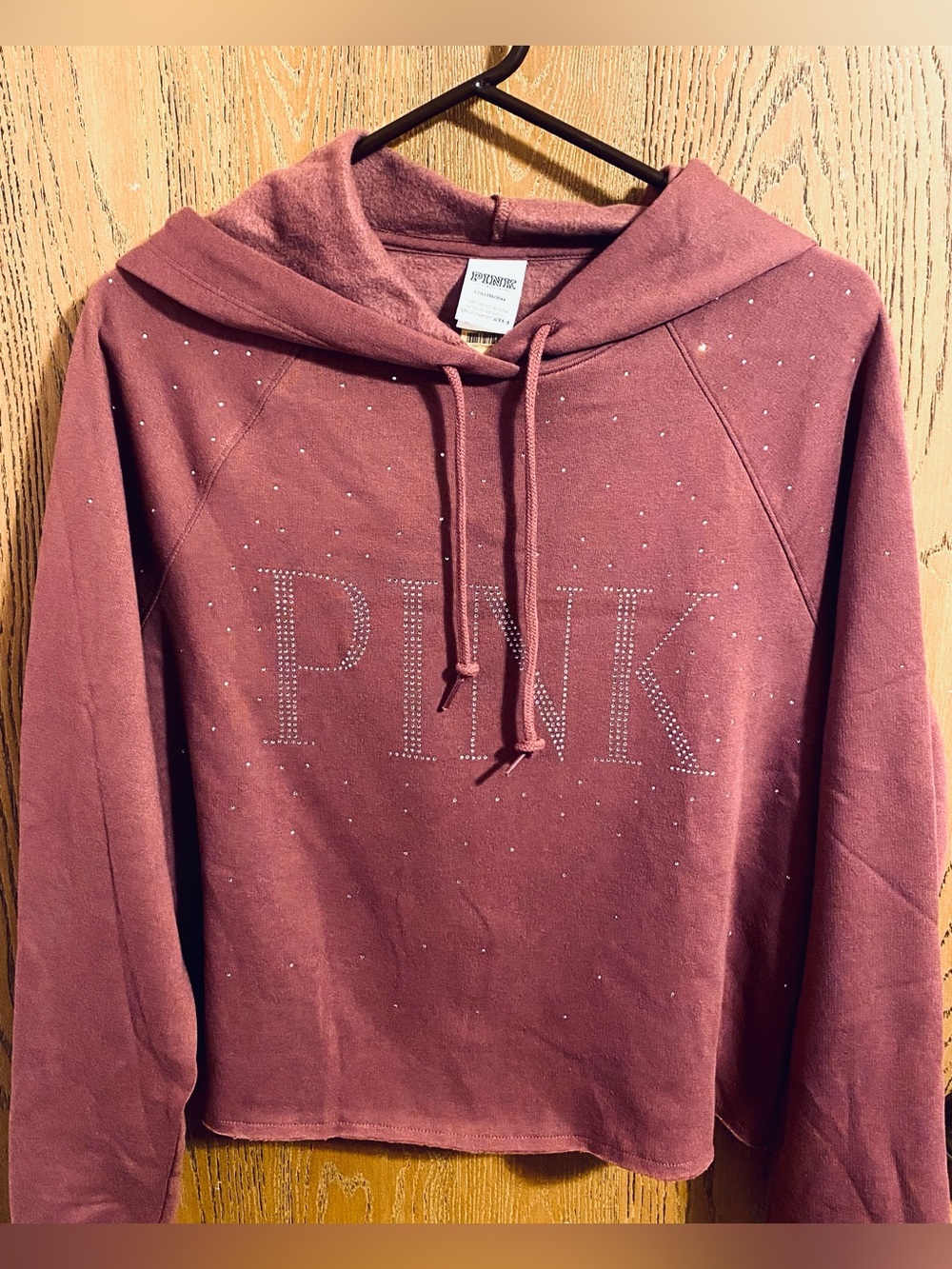 *NWT* PINK Victoria's Secret Rhinestone Logo Cropped Hoodie - Dusty Mauve